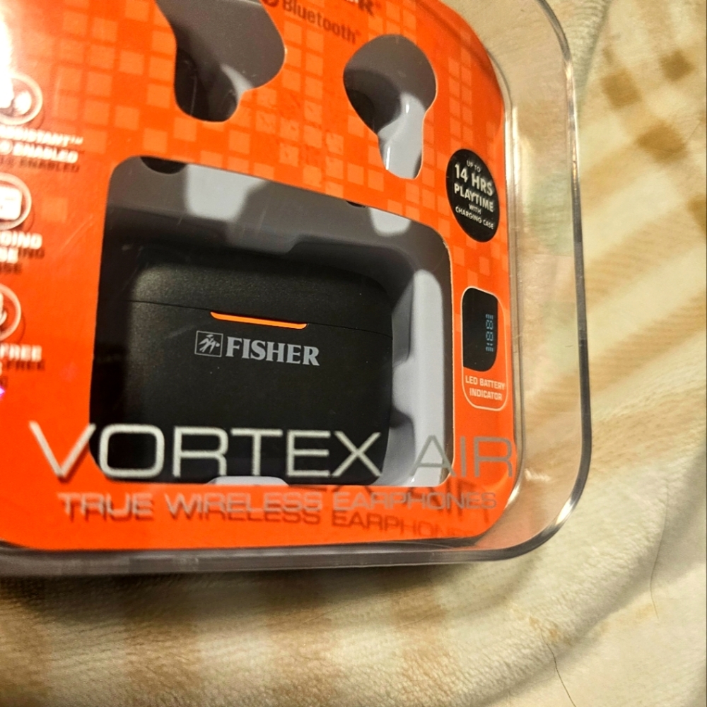FISHER TRUE WIRELESS EARPHONES.  NEW IN BOX.